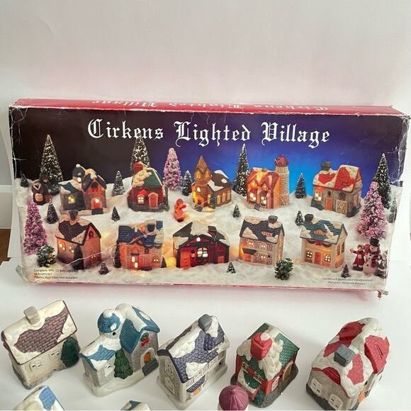 Vintage Cirkens Lighted Village Hand Painted Miniature Porcelain House Set of 10 - Picture 6 of 9